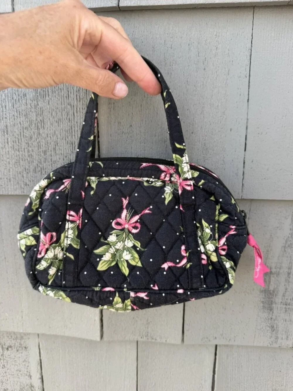 Vera Bradley New Hope black bows floral retired pattern mini top handle bag